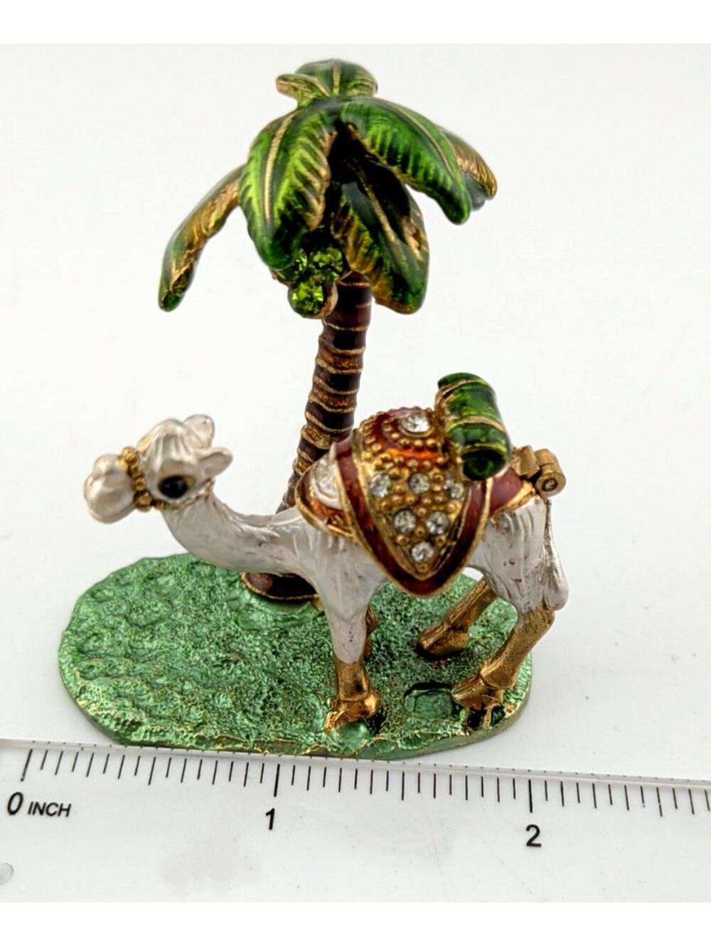 VTG Jeweled Enamel Camel/Palm Tree Desert TRINKET/PILL BOX Hinged Cloisonn-Style - Picture 10 of 11